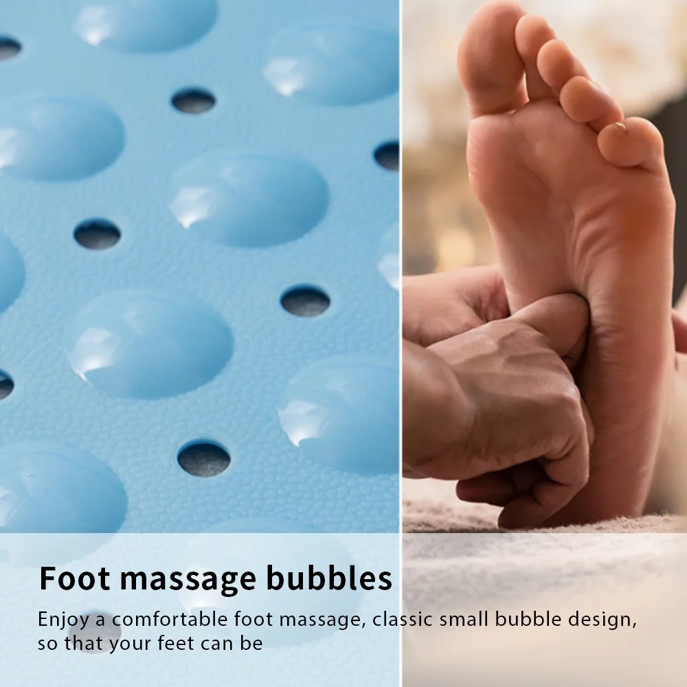 39 x 16 Inch Bath Tub Mat with Drain Holes and Suction Cups Anti Slip Material Blue