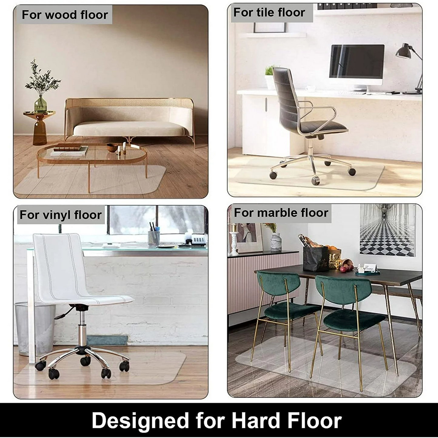 Office Chair mat for Hardwood Floor Protection Cleanable PVC Floor Mat 36" x 48" Rectangle