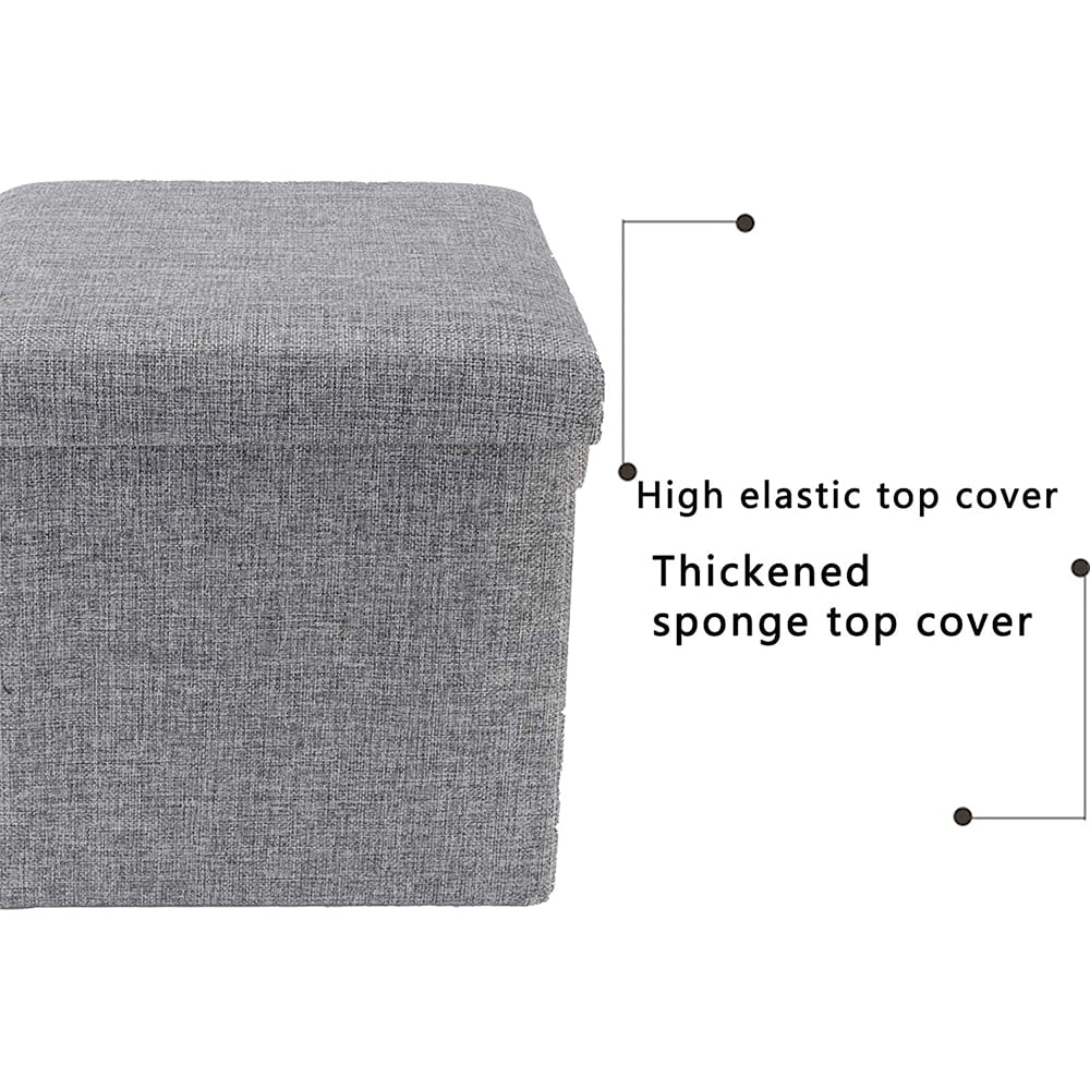 Ottoman Cube Square Foot Rest Stool Seat Foldable 4 in 1 Storage Boxes 12 Inch Linen Grey
