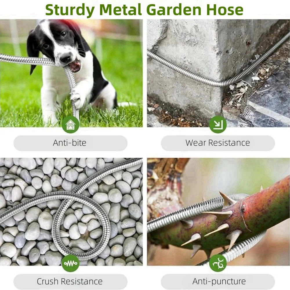 Garden Hose 25 FT Stainless Steel Heavy Duty Water Hose No-Kink Rust Proof for Yard Outdoor