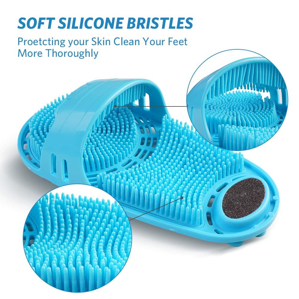 Silicone Foot Scrubber Massage and Cleaning Non-Slip for Shower (1PCS Blue)