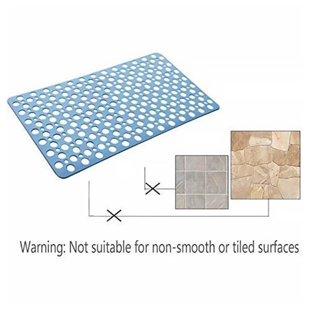 30 x 17 Inch Bathroom Non Slip Shower Mat with Suction Cup and Drain Hole Bathtub Nonslip Mat, Super Soft PVC Bathroom Mat Blue