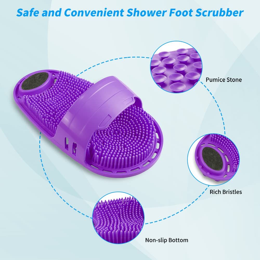 Silicone Foot Scrubber Massage and Cleaning Non-Slip for Shower (1PCS Purple)