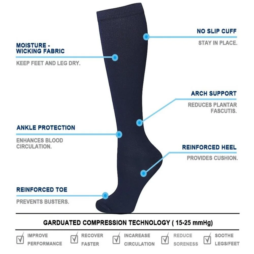 Compression knee Socks Women & Men for Outdoor Cycling and Running Recovery Socks, 3 Pairs Black