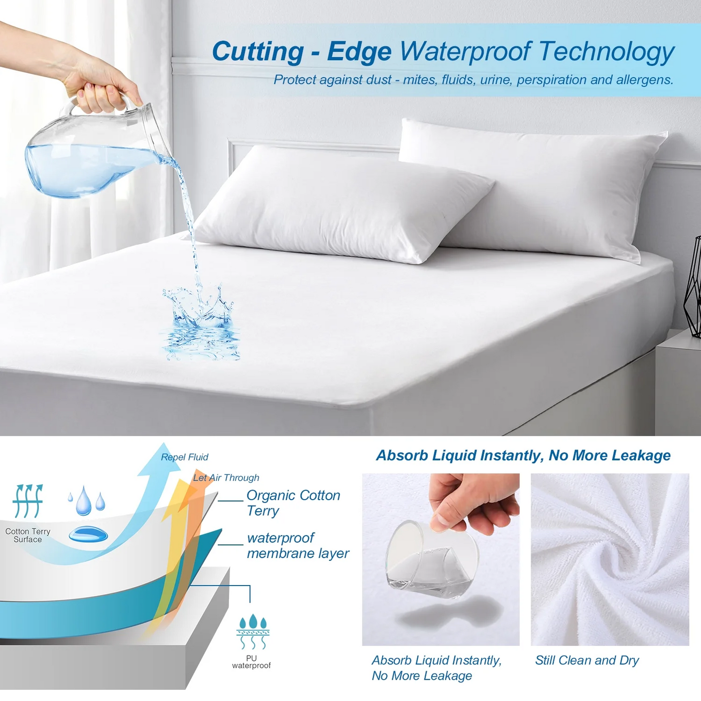 Waterproof Mattress Protector Queen Size Cotton Hypoallergenic Breathable Mattress Cover Pad Bed Cover 60"x80"