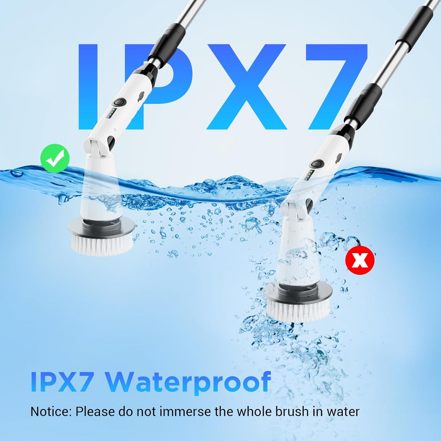 Electric Spin Scrubber - Power Shower Cleaning Brush with Extendable Handle & 4 Brush Heads for Bathrooms Window and Floor White/Black