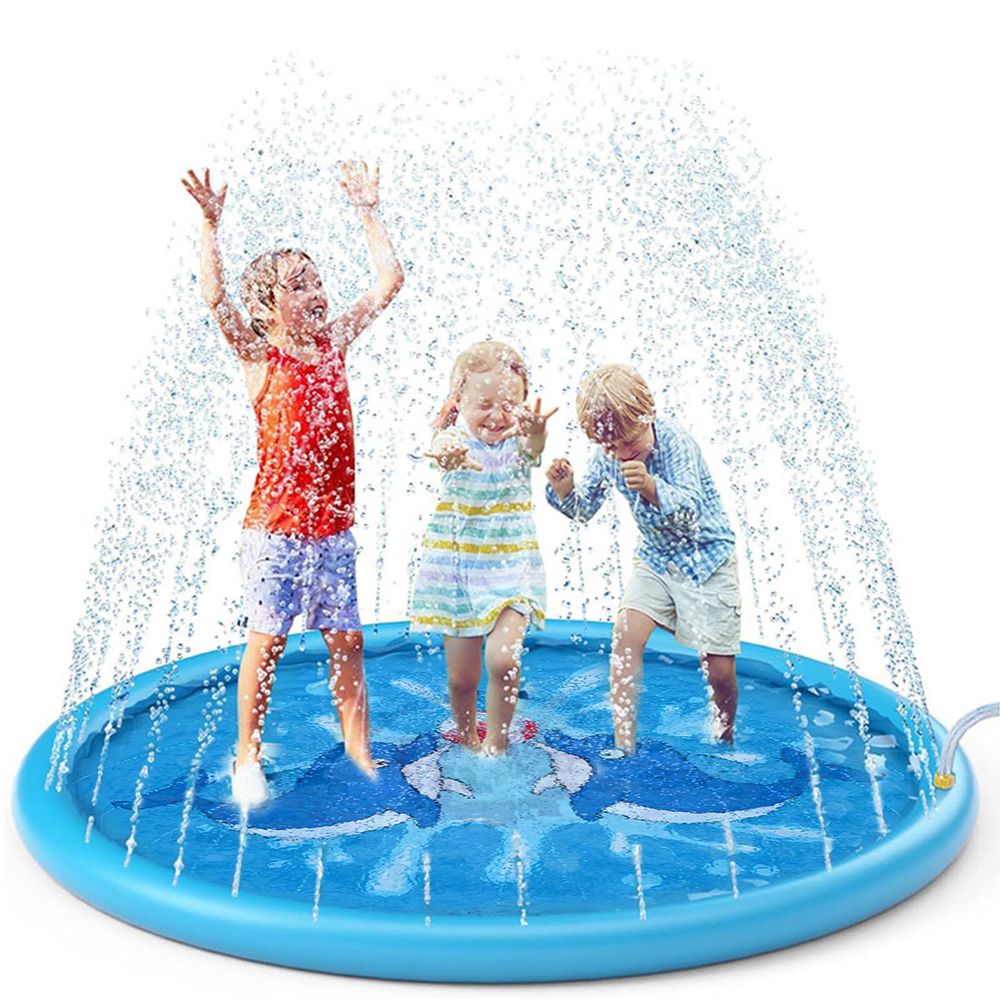 Splash Pad 67" Sprinkler Play Mat Kid Dog Pad Sprinkler Pool Backyard Water Mat Blue