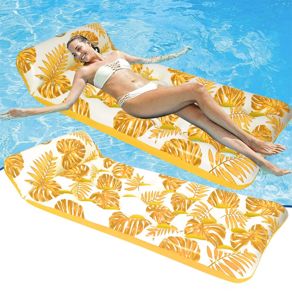 Inflatable Pool Floats Hammock with Headrest Floating Pool Lounge Chair 73 x 34in for Adults Yellow