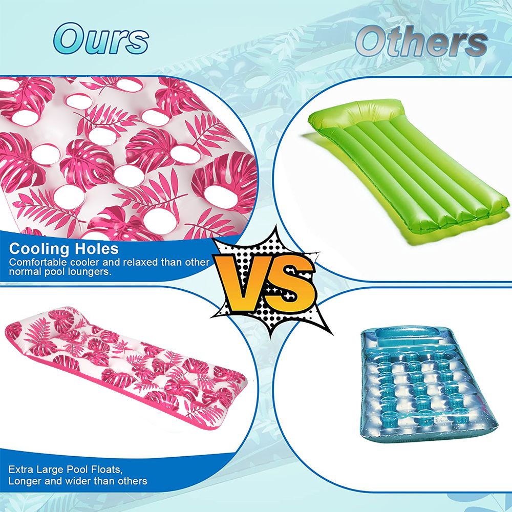 Inflatable Pool Floats Hammock with Headrest Floating Pool Lounge Chair 73 x 34in for Adults Red