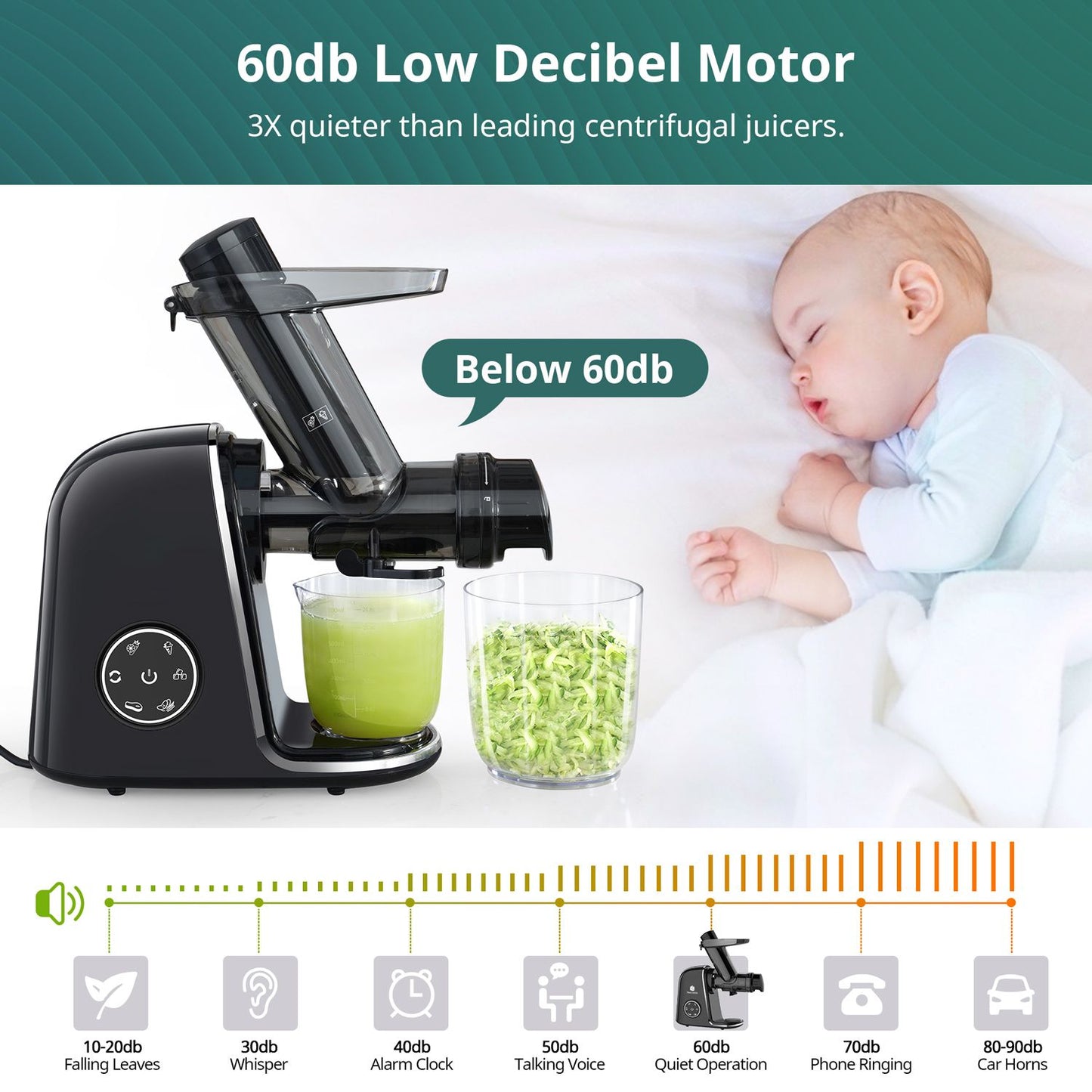 Slow Juicer Machine Cold Press 150W Black