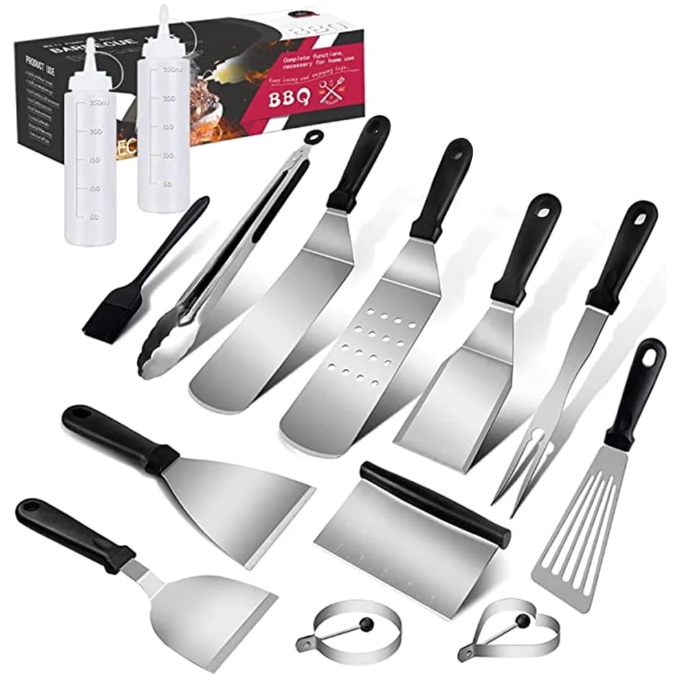 14Pcs Flat Top BBQ Griddle Accessories Kit Professional BBQ Grill Tools Set for Outdoor BBQ Camping