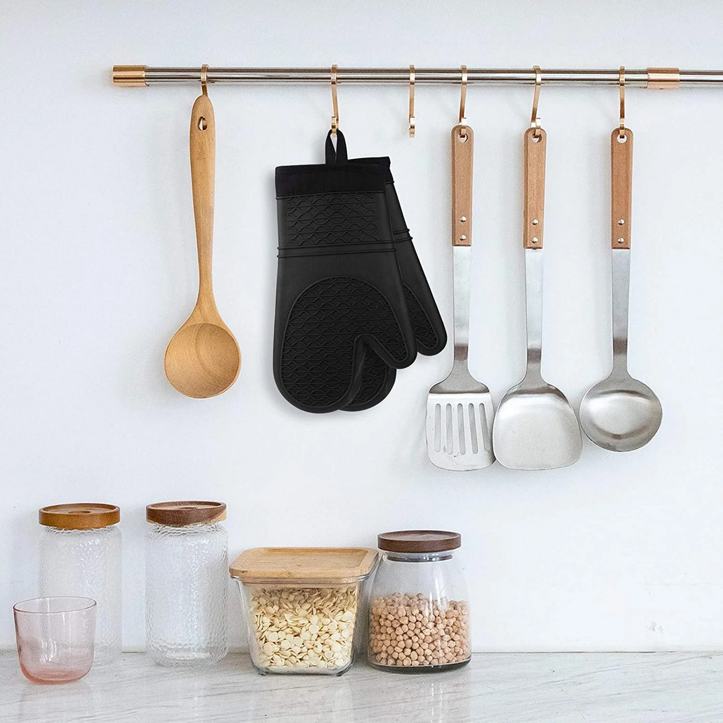 Silicone Oven Mitts Heat Resistant Non-Slip Black