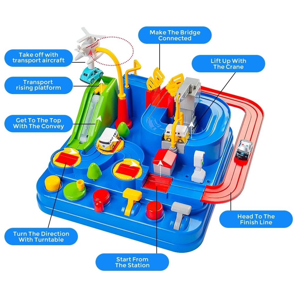 Race Track Car Toy Adventure Toy Rescue Playset Puzzle Rail Track City Construction 4 Mini Cars