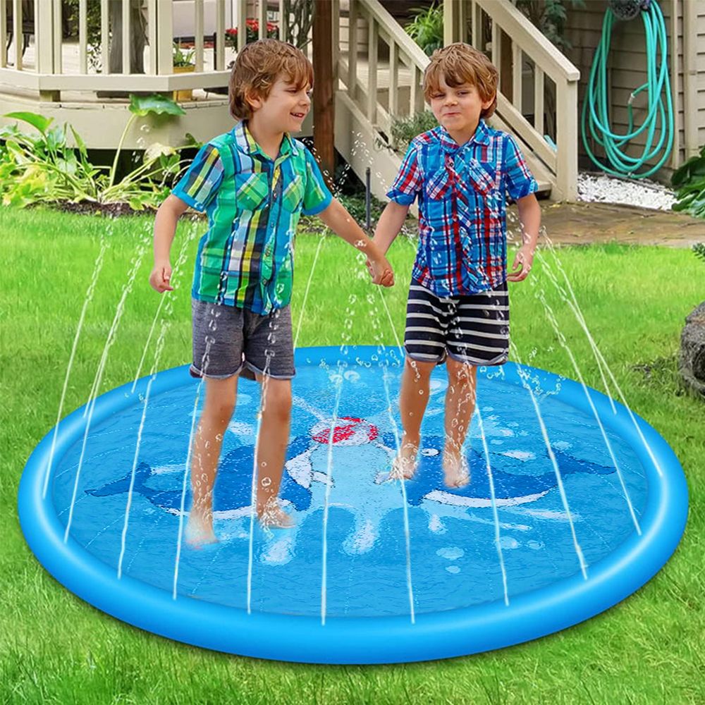 Splash Pad 67" Sprinkler Play Mat Kid Dog Pad Sprinkler Pool Backyard Water Mat Blue