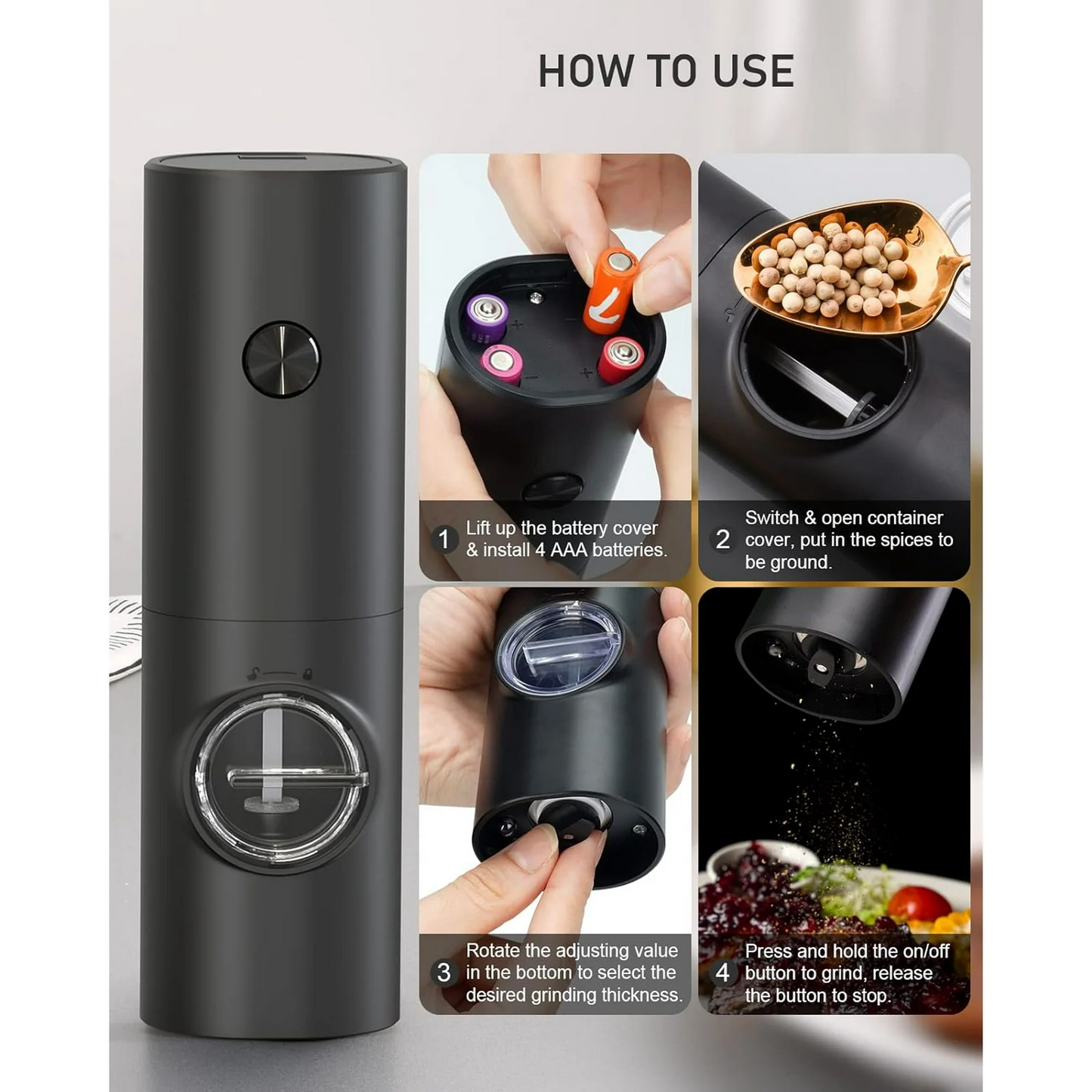 Salt and Pepper Grinder Set Adjustable Coarseness Automatic Battery Powered