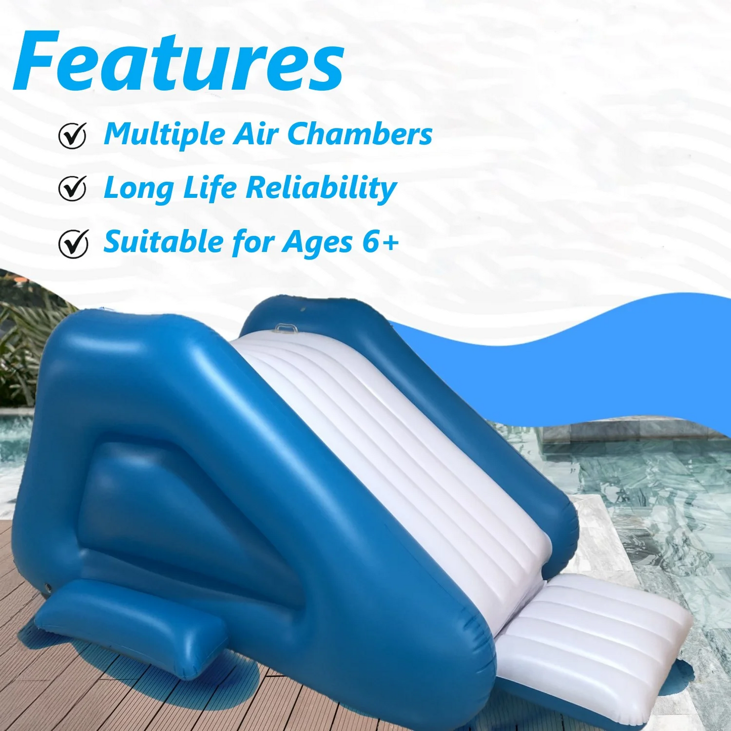 Inflatable Water Slide Pool Slide Built-in Sprayers 9.5x4.5x3.6" Kids Ages 6 & up Blue