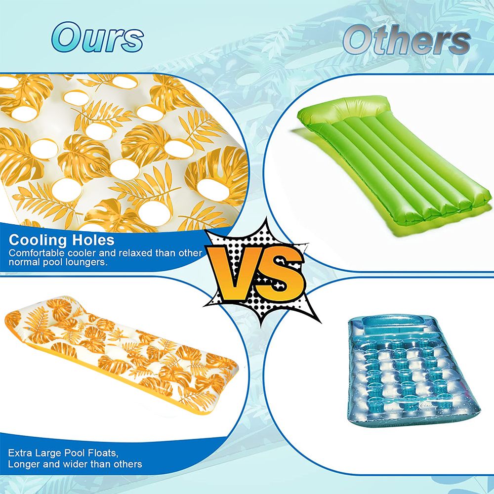 Inflatable Pool Floats Hammock with Headrest Floating Pool Lounge Chair 73 x 34in for Adults Yellow