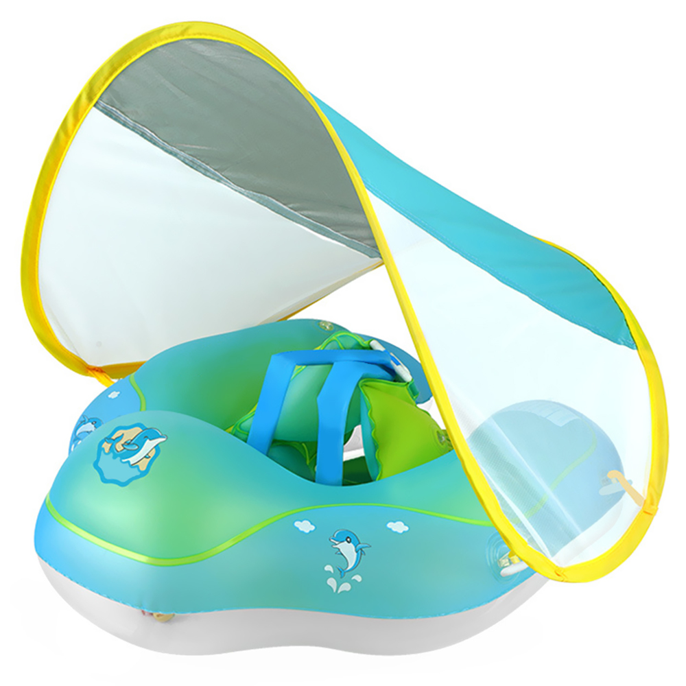 Baby Pool Float with Canopy Baby Float Infant Swimming Float Sun Protection Skin-Friendly Blue