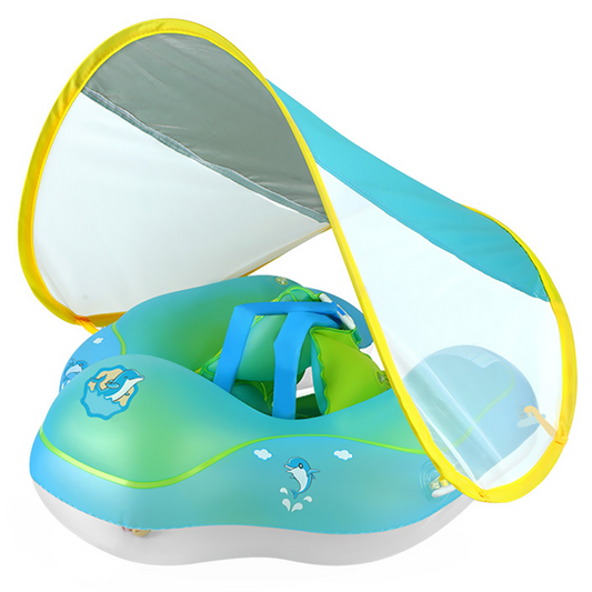 Baby Pool Float with Canopy Baby Float Infant Swimming Float Sun Protection Skin-Friendly Blue