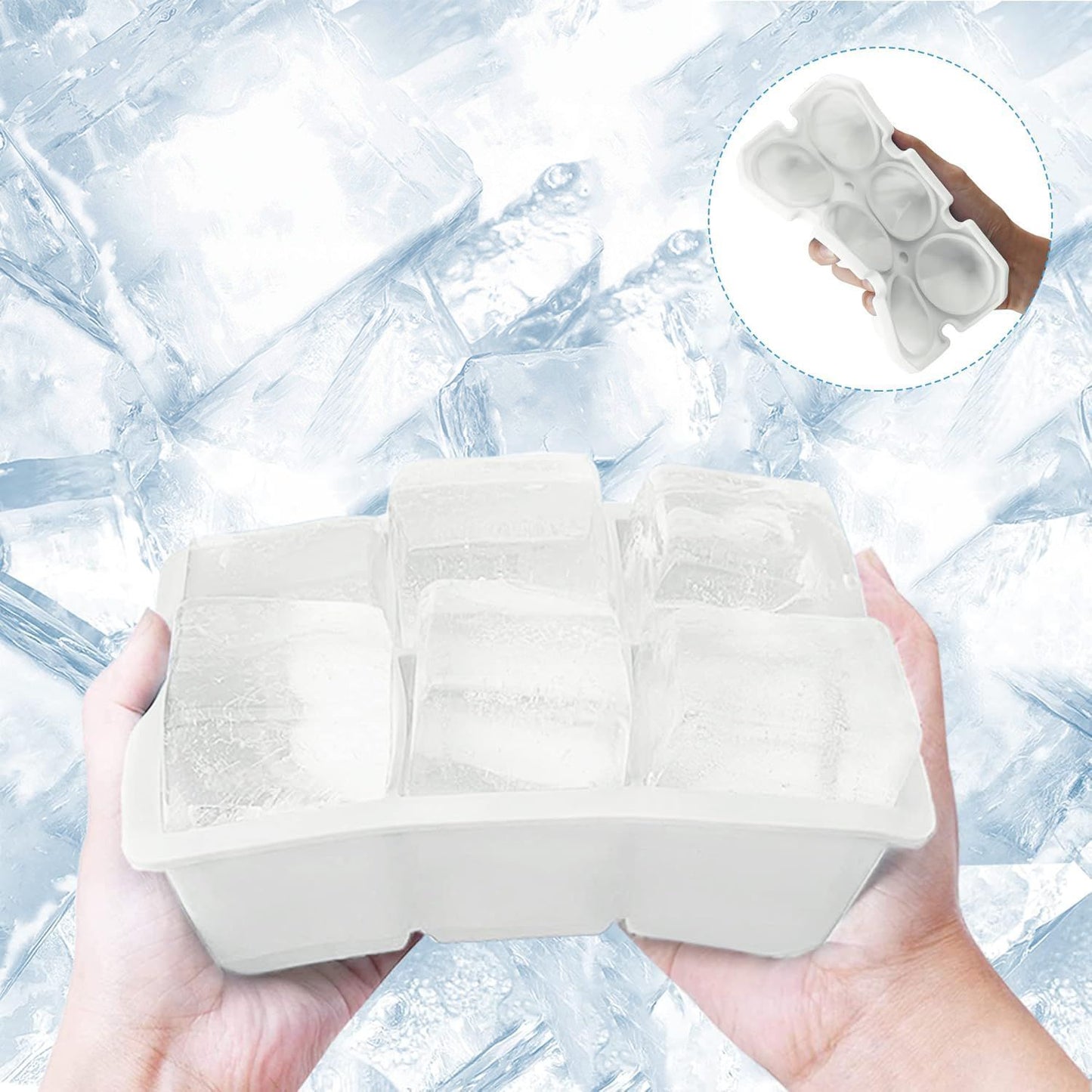 Silicone Ice Cube Trays Square Sphere Diamond Shape 3 Pack, White