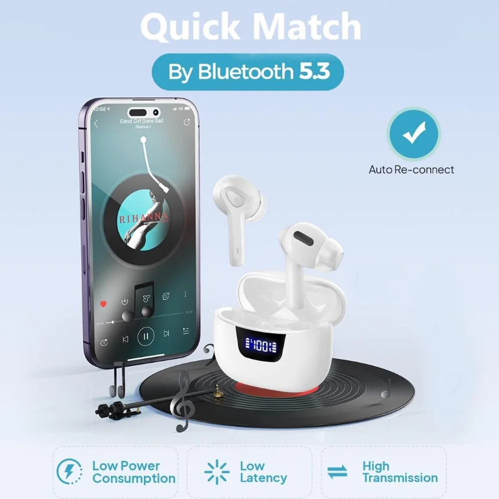 True Wireless Bluetooth Earbuds LED Display Bluetooth 5.0 White
