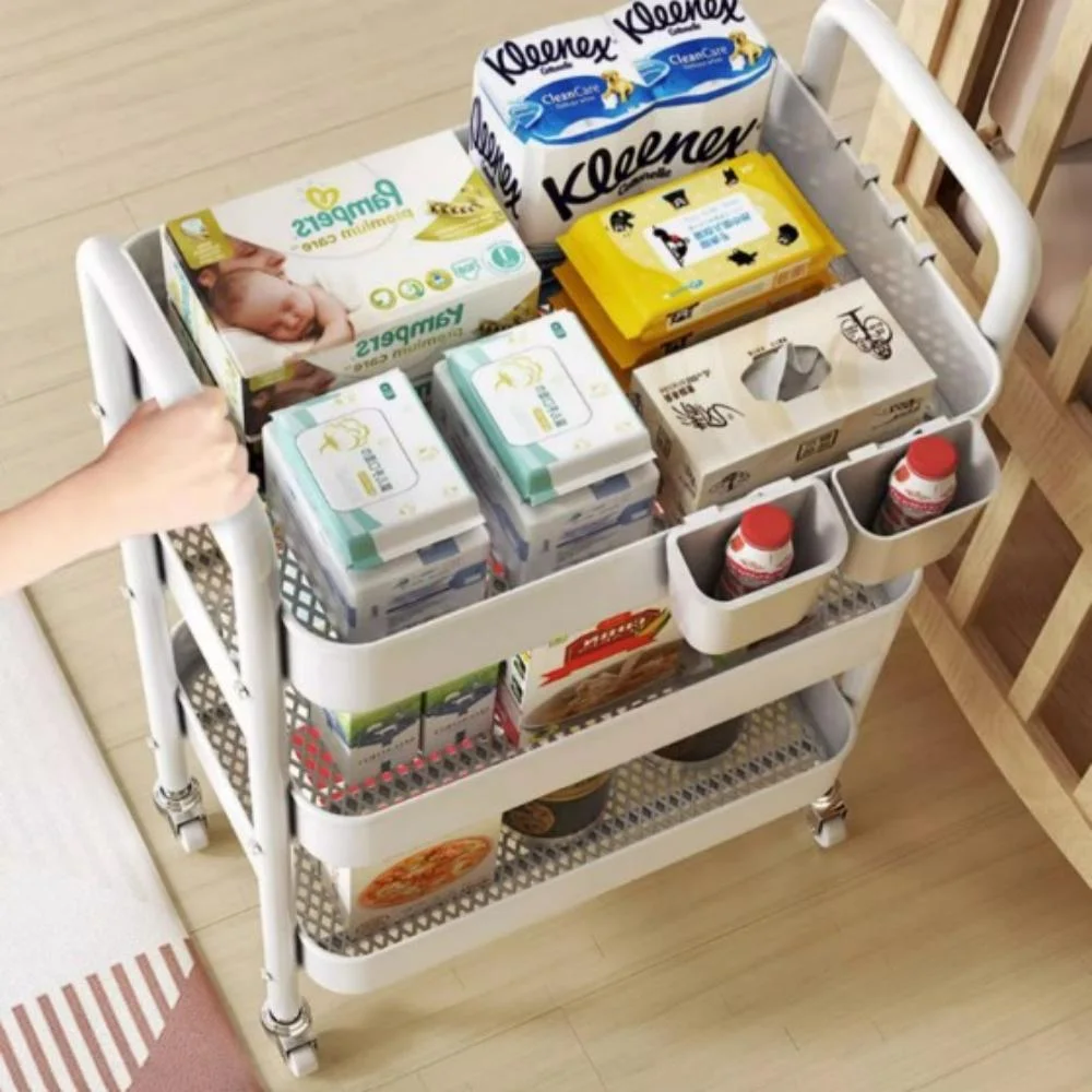 Movable 3-Tier Rolling Storage Cart Shelves Rolling Utility Cart for Bathroom Kitchen Office Workshop White