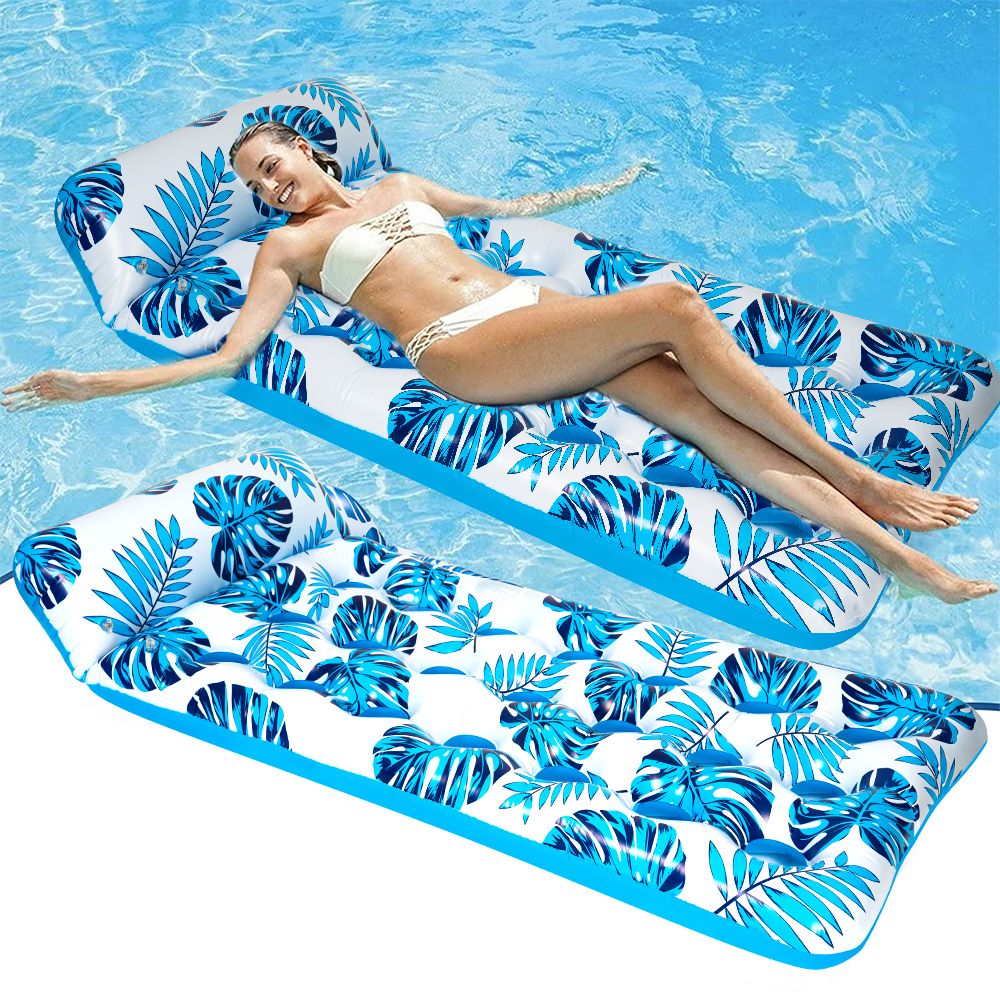 Inflatable Pool Floats Hammock with Headrest Floating Pool Lounge Chair 73 x 34in for Adults Blue