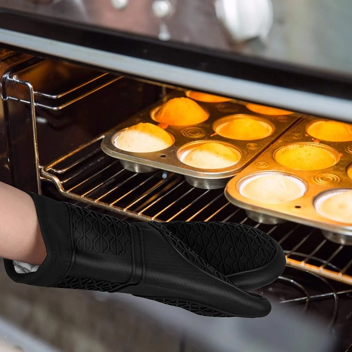 Silicone Oven Mitts Heat Resistant Non-Slip Black
