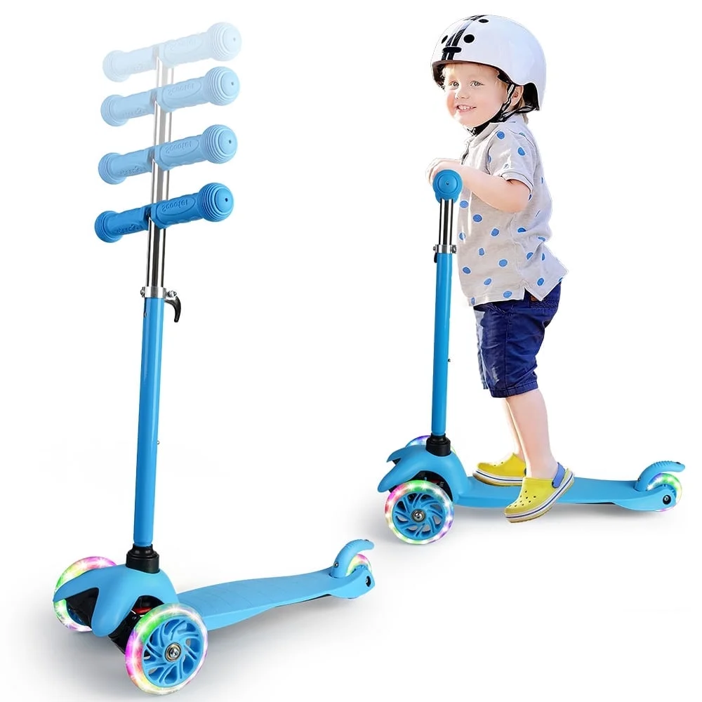 Kids Scooter Kick Scooter 3 Wheel Adjustable Height Light up LED Wheels Ages 3-12 Blue