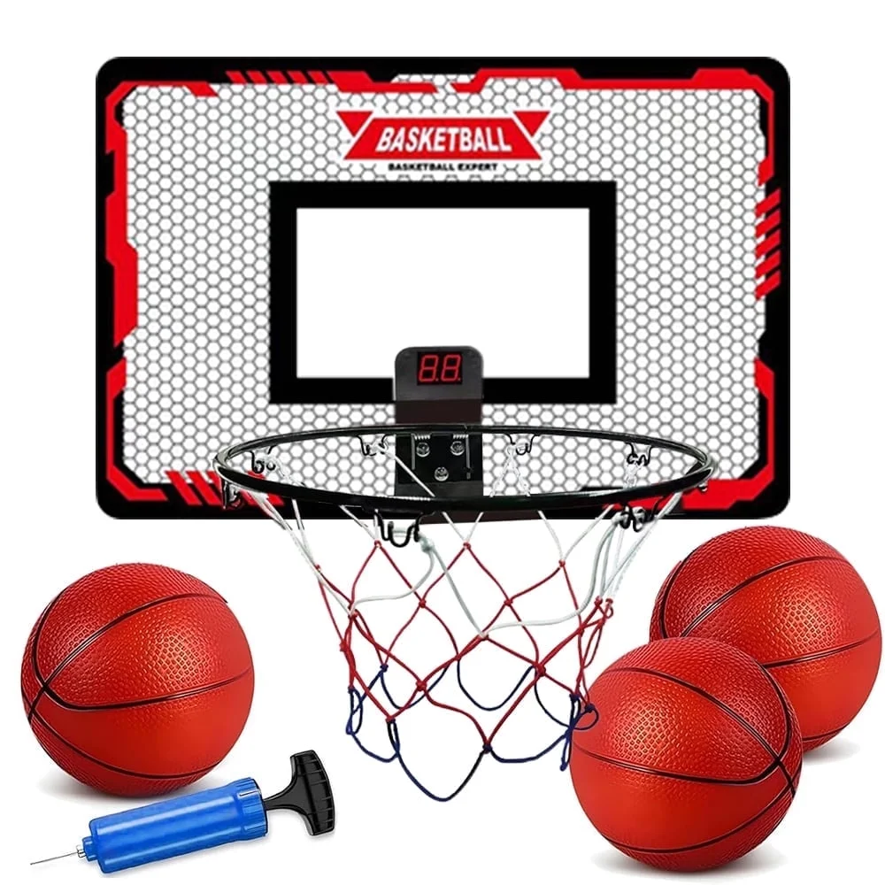 Indoor Basketball Hoop Automatic Scoring Electronic Scoreboard with 3 Balls Basketball Toy for Kids