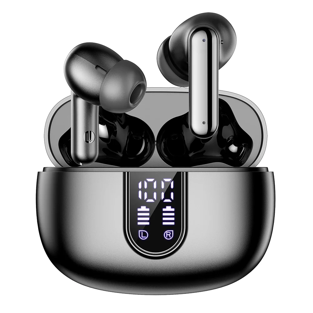 Wireless Earbuds Bluetooth Headphones LED Display Waterproof In-Ear Earphones Mic Black