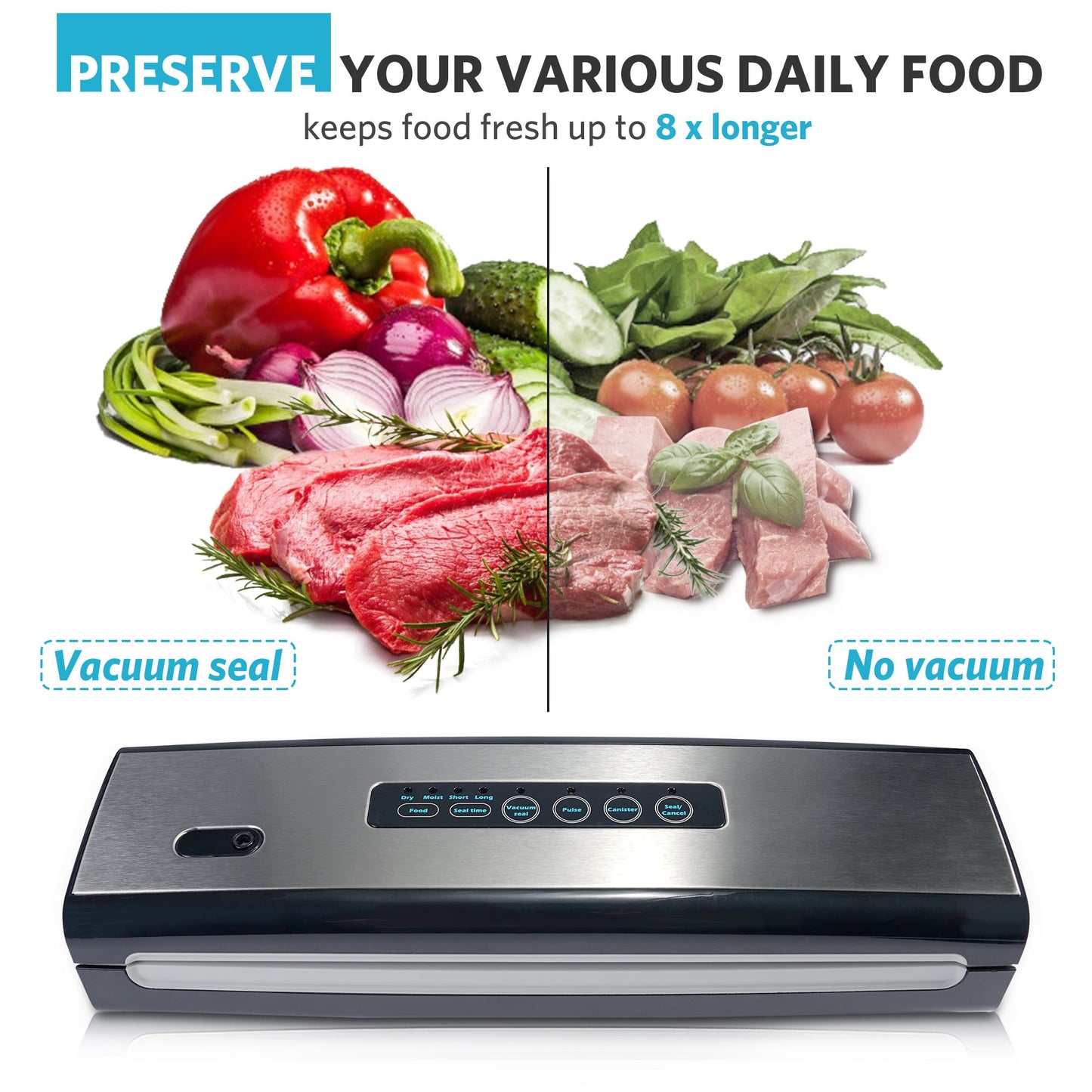 Vacuum Sealer Machine Food Sealer Food Preservation w/Starter Kit Dry & Moist Food Modes