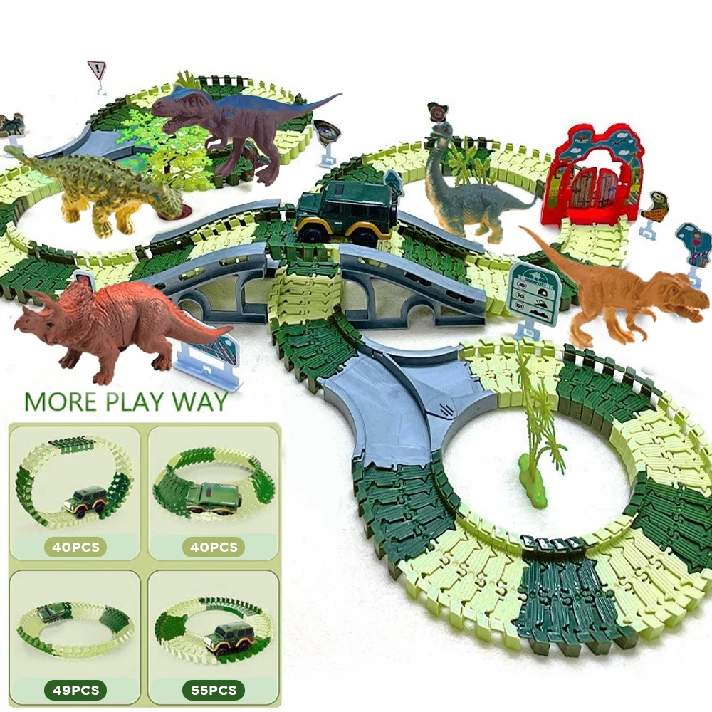 Dinosaur Toys Race Track Set Creating Own Race Car Track Dino World Gift Kids Age 3+