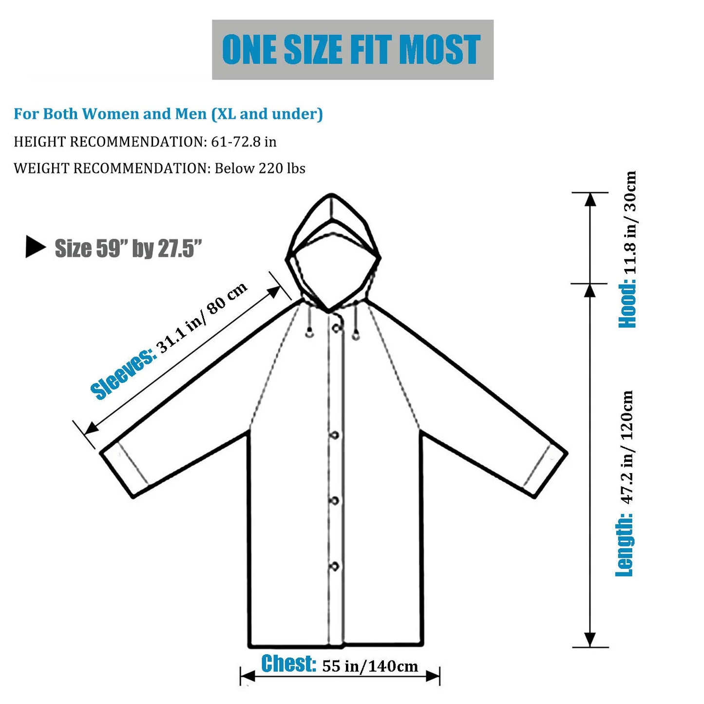 EVA Rain Coat Reusable Raincoat Hoods Sleeves 2 Pack Adults White