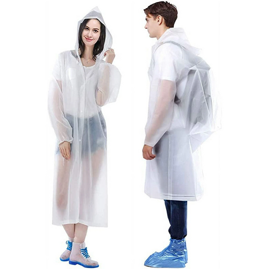 EVA Rain Coat Reusable Raincoat Hoods Sleeves 2 Pack Adults White