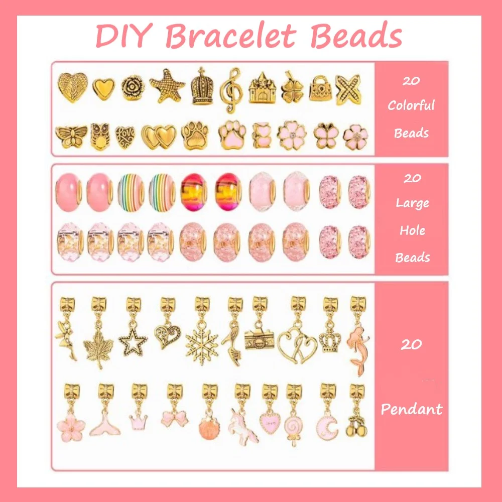 Charm Bracelet Making Kit Jewelry Making Kit 66 Pcs Gifts for Ages 6 7 8 9 10 Girls