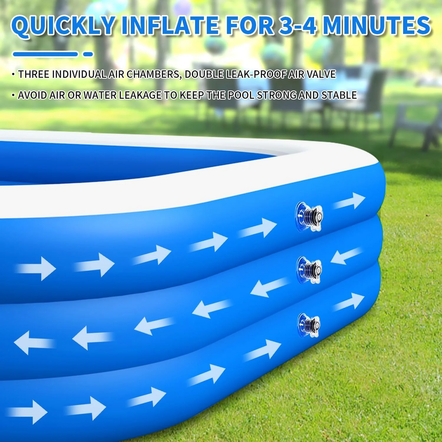Inflatable Swimming Pool Kids Adults Blow up Pool Family Backyard 120" x 72" x 22" Blue