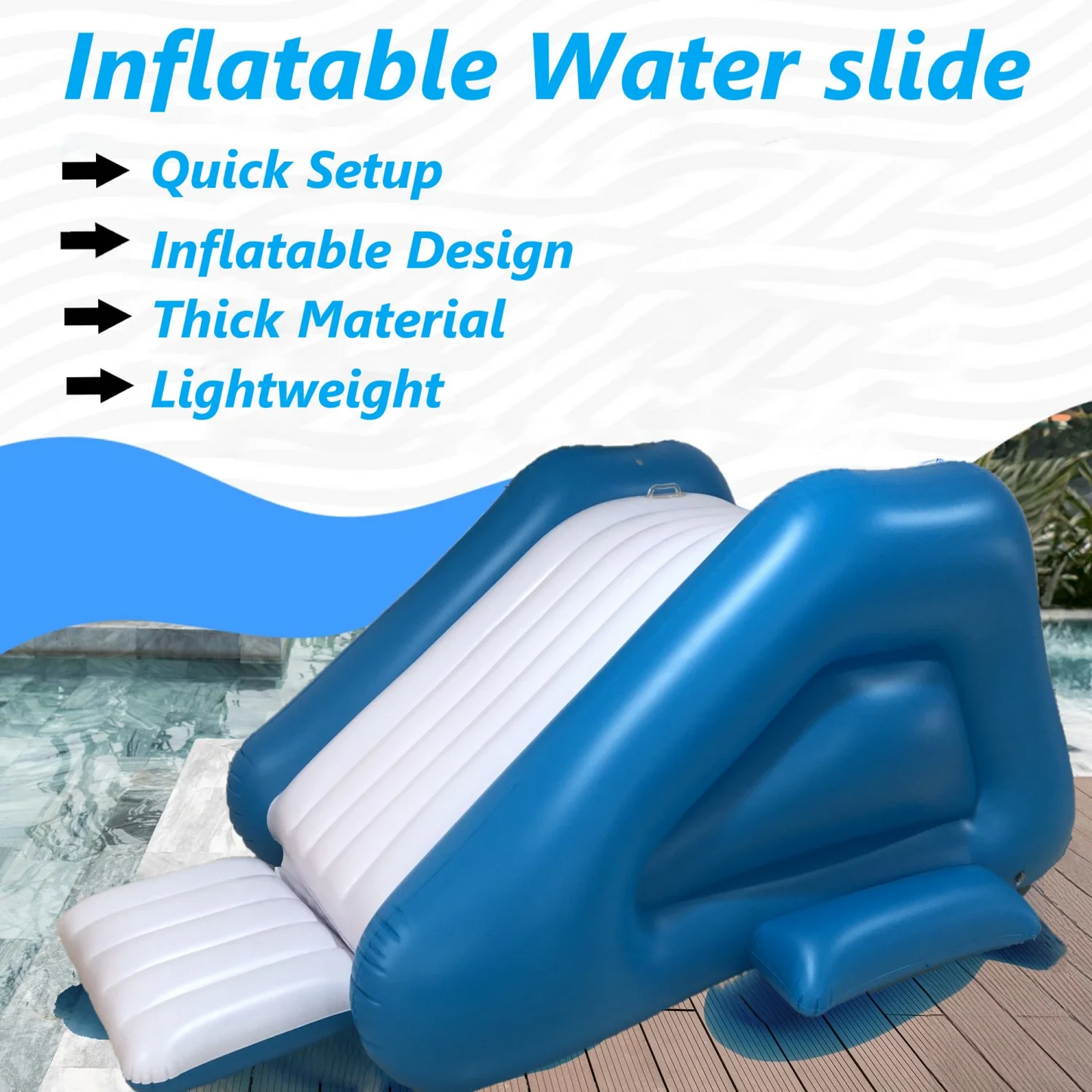 Inflatable Water Slide Pool Slide Built-in Sprayers 9.5x4.5x3.6" Kids Ages 6 & up Blue