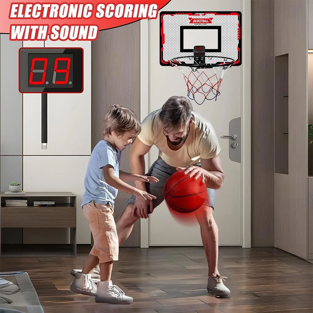 Indoor Basketball Hoop Automatic Scoring Electronic Scoreboard with 3 Balls Basketball Toy for Kids