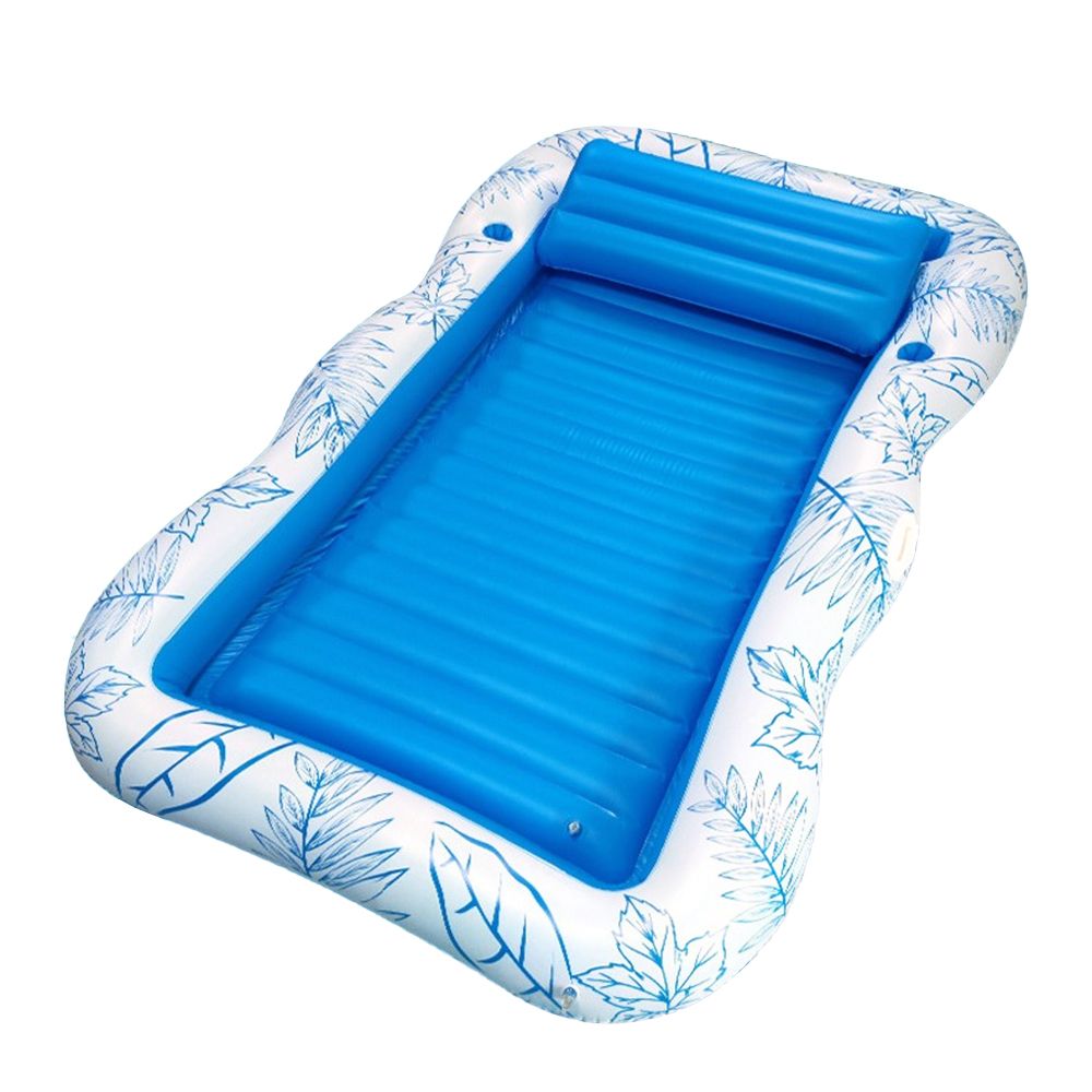 Inflatable Lounger Float Pool Floating Bed Backrest Floating Raft Drink Holder 85" x 63" Blue