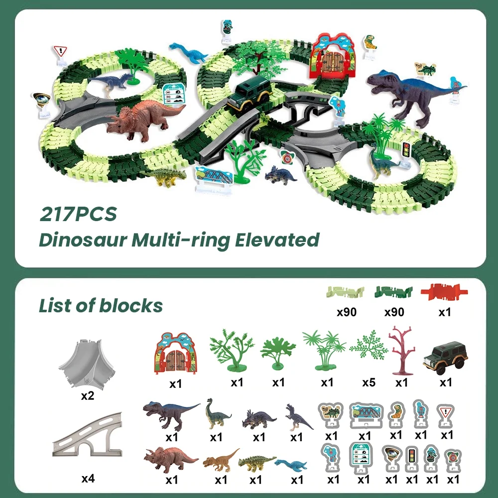 Dinosaur Toys Race Track Set Creating Own Race Car Track Dino World Gift Kids Age 3+