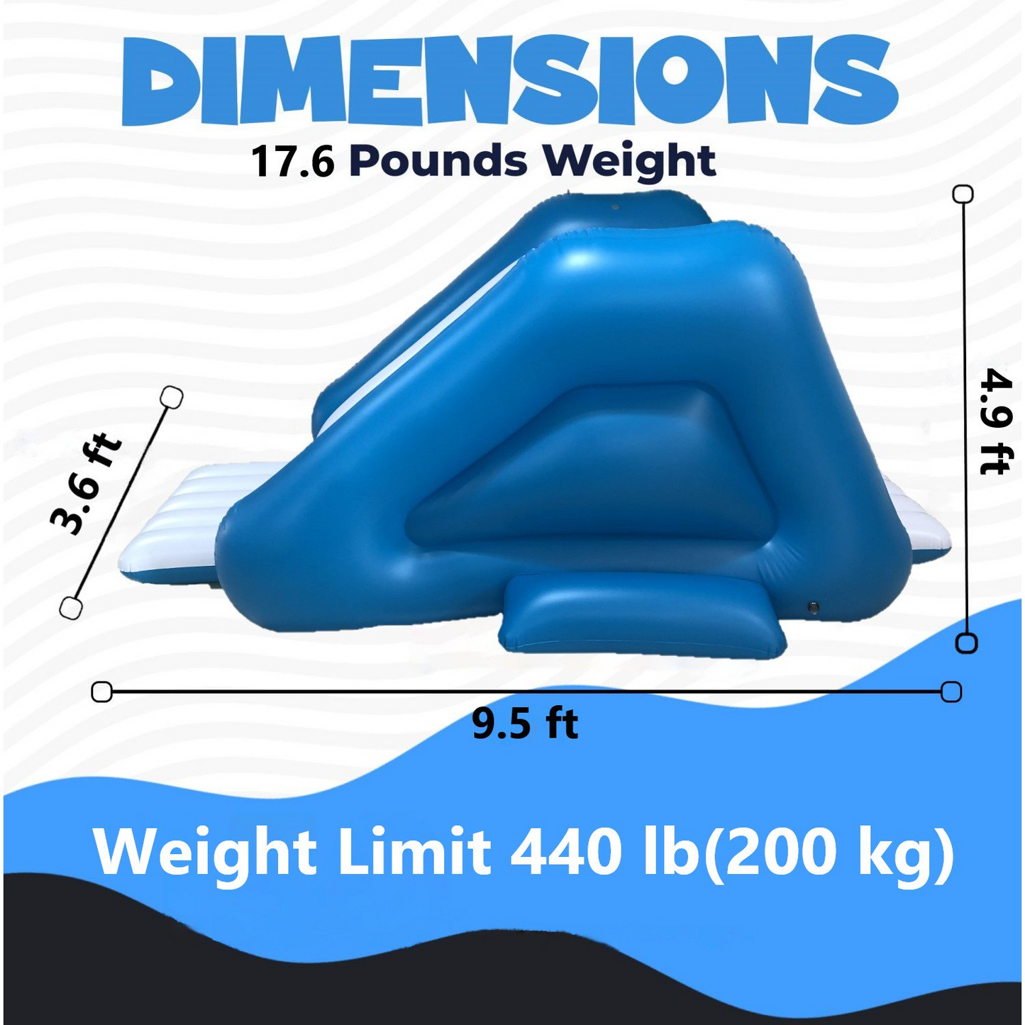 Inflatable Water Slide Pool Slide Built-in Sprayers 9.5x4.5x3.6" Kids Ages 6 & up Blue