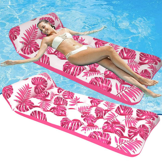 Inflatable Pool Floats Hammock with Headrest Floating Pool Lounge Chair 73 x 34in for Adults Red