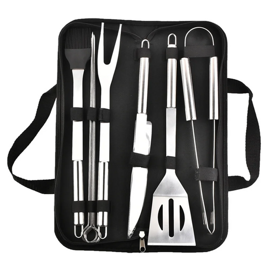 BBQ Grill Tools Set Stainless Steel with Case 9 Pcs