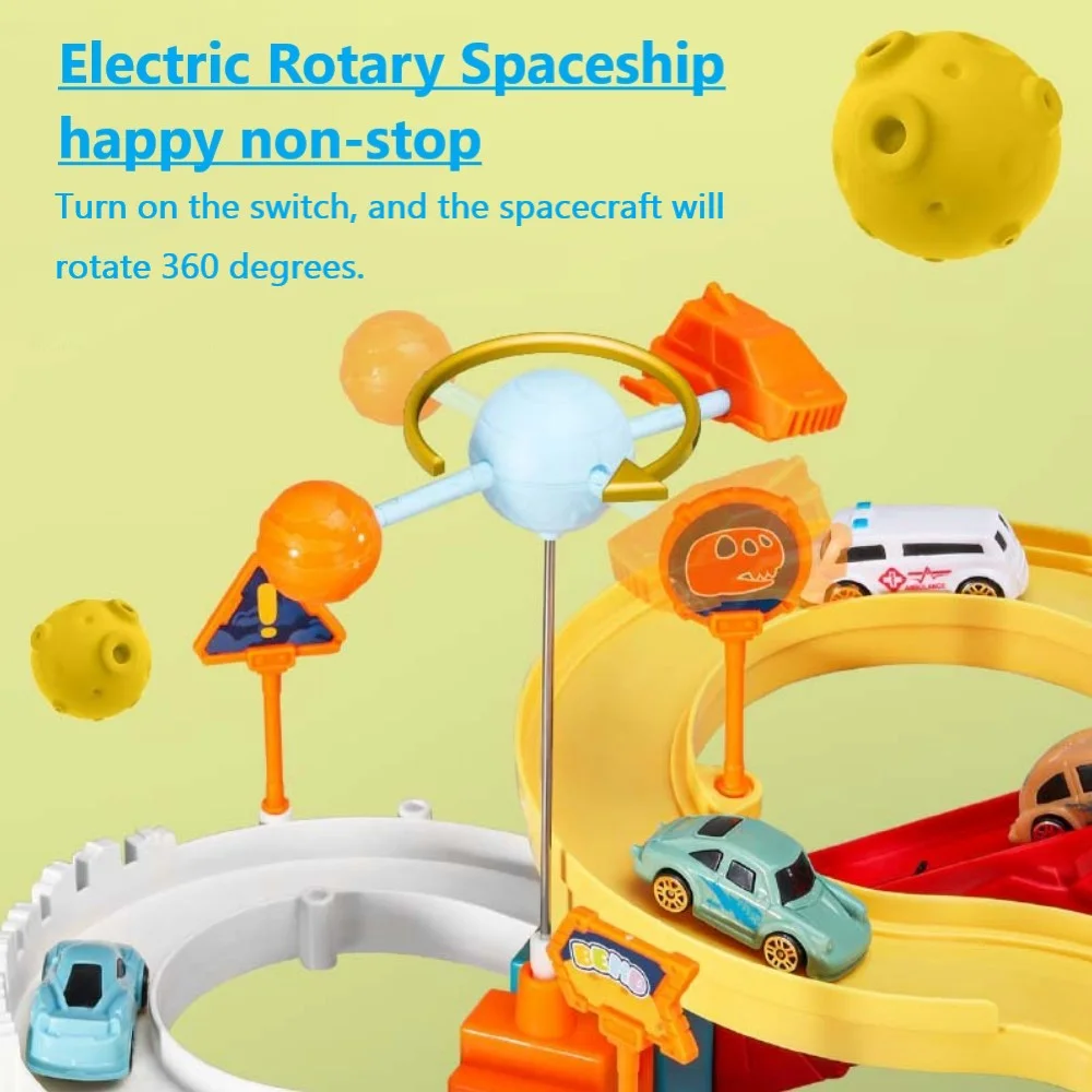 Dinosaur Race Track Toy Race Car Track Set with 4 Cars Light Sound Car Playset Gift Kids Age 3+