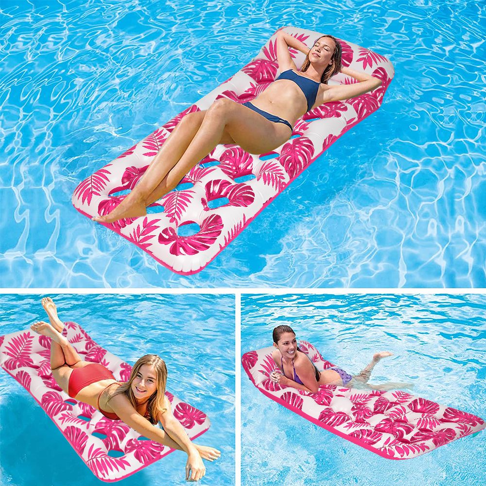 Inflatable Pool Floats Hammock with Headrest Floating Pool Lounge Chair 73 x 34in for Adults Red