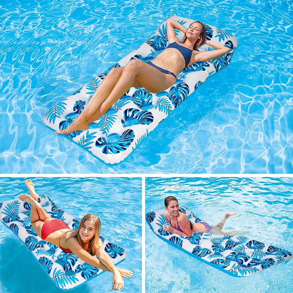 Inflatable Pool Floats Hammock with Headrest Floating Pool Lounge Chair 73 x 34in for Adults Blue