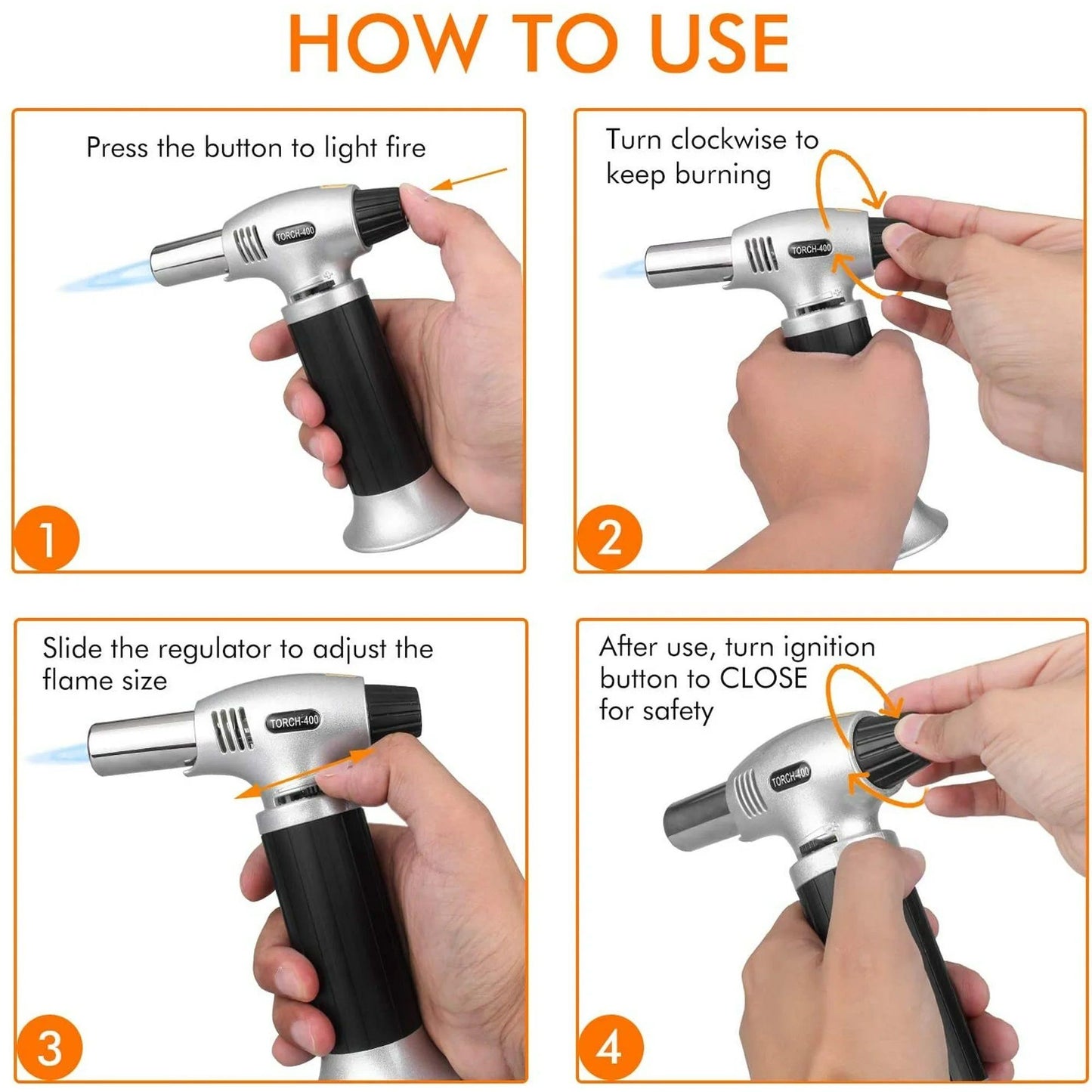 Culinary Butane Torch Lighter with Safety Lock Adjustable Flame (Butane Gas Not Included)