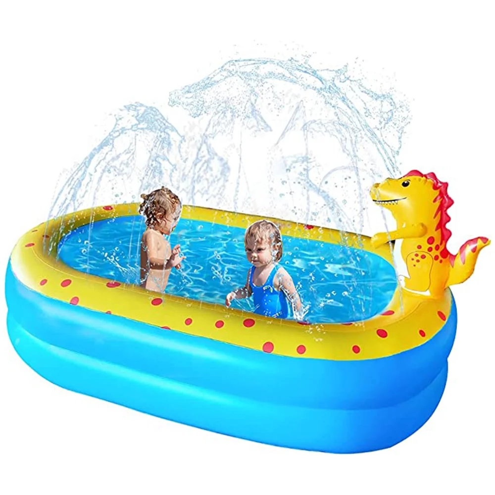 Inflatable Dinosaur Pool kid pool Kiddie Pool Indoor Outdoor Kids Swimming for Ages 2+ 67"x 41"x 32" Blue
