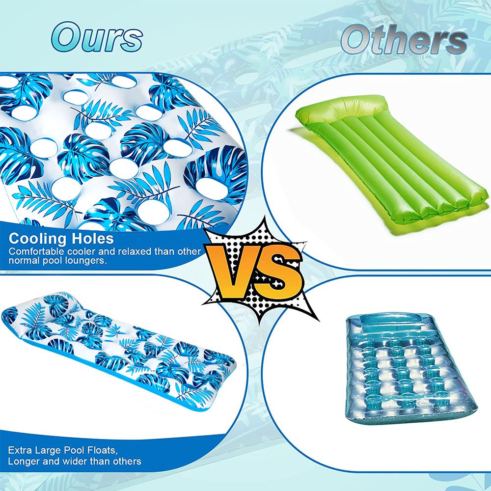 Inflatable Pool Floats Hammock with Headrest Floating Pool Lounge Chair 73 x 34in for Adults Blue